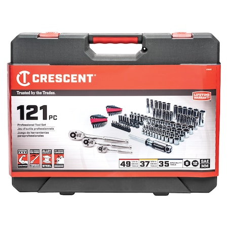 Crescent Crescent 1/4 and 3/8 in. drive Metric/SAE 6 and 12 Point Mechanic's Tool Set 121 pc CTK121